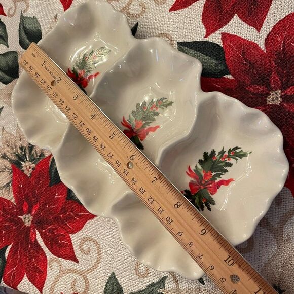 Handmade Christmas 3-section ceramic decorative dish 10" x 5.5" - Picture 7 of 7